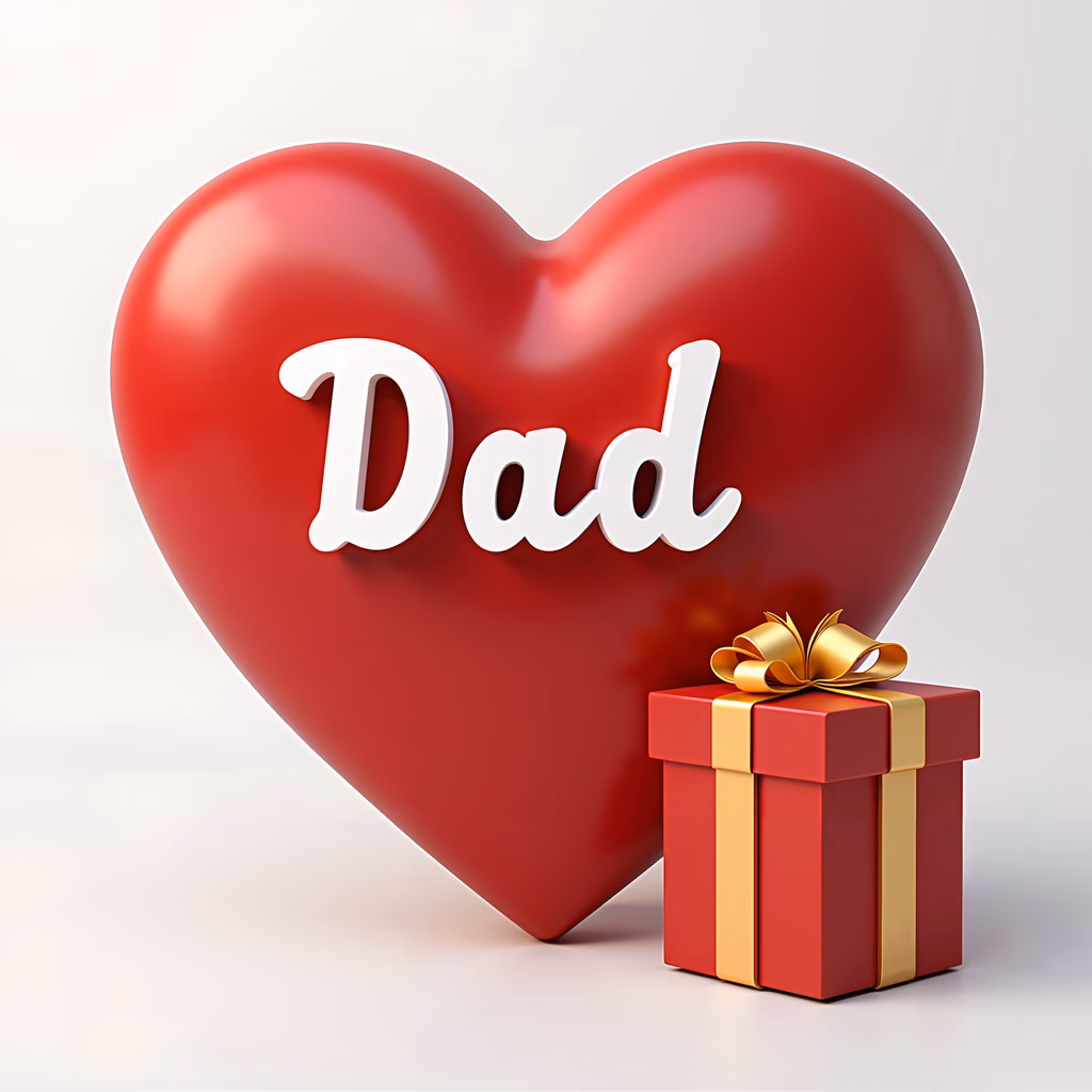 A heart-shaped tribute to Dad, featuring vibrant reds and golds for a festive touch.