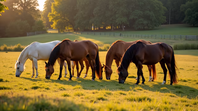 Horses Grazing in Golden Light