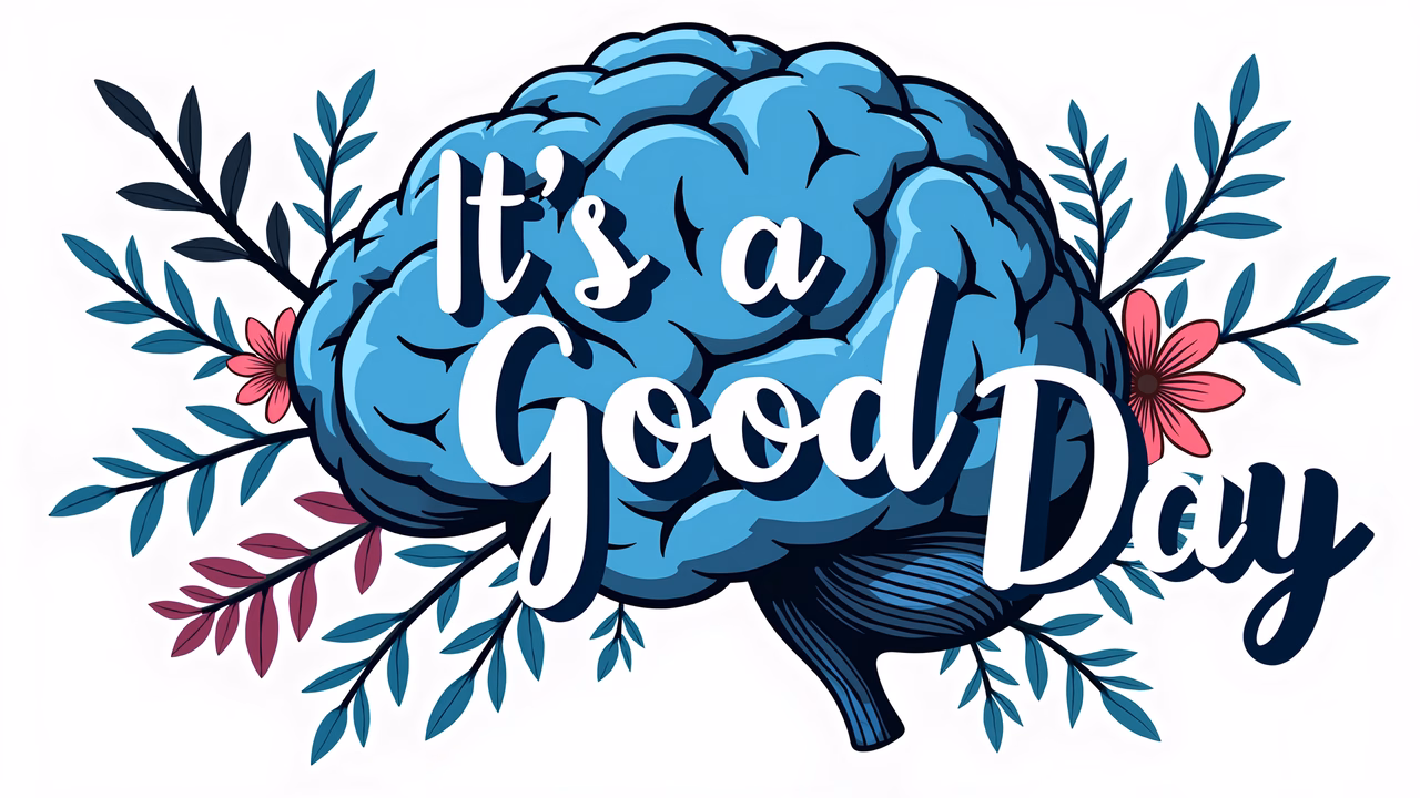 Vibrant brain illustration with floral accents and motivational text.