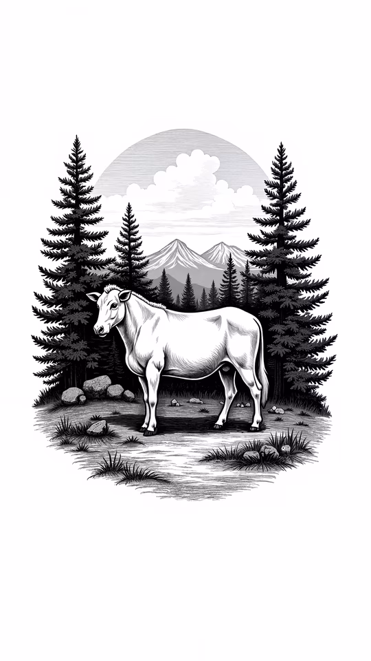 Mountain Cow Illustration