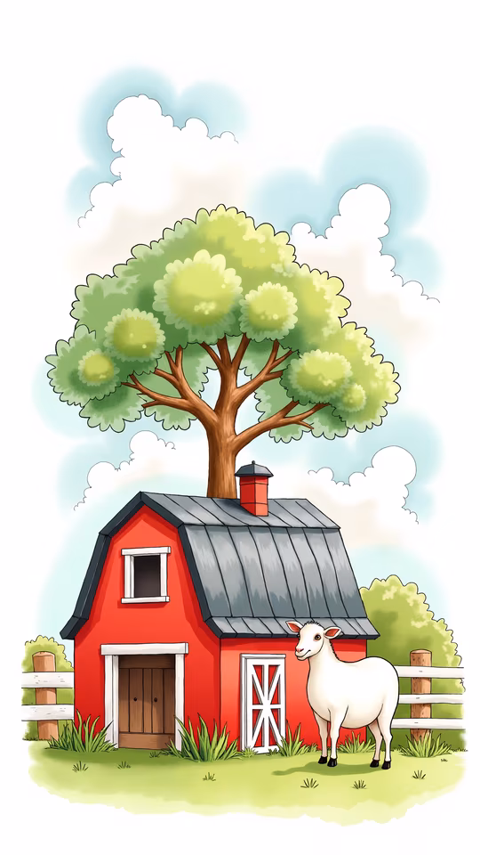Red Barn and Sheep