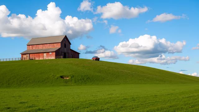 Red Barn on Green Hill