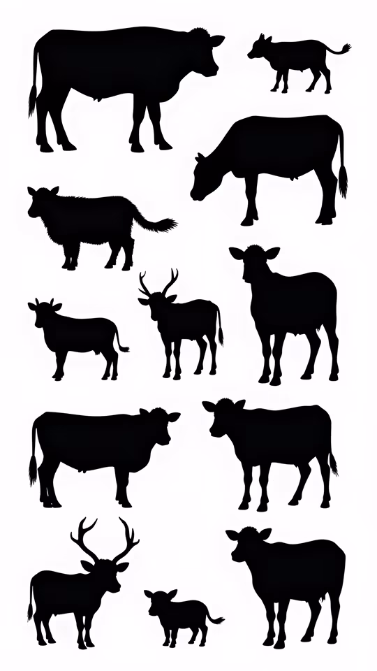 Silhouettes of Cows and Deer