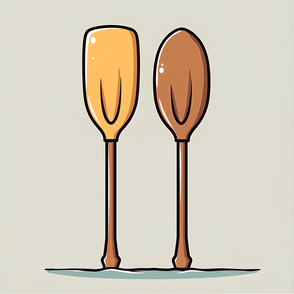 Simple illustration of two wooden oars standing upright.