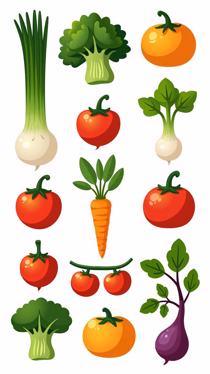 Brightly colored vegetable illustrations perfect for food and drink content.