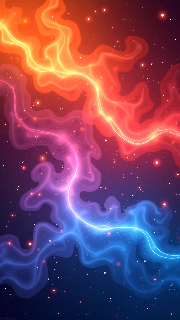 Vibrant cosmic waves in a serene night sky, blending energy and serenity.