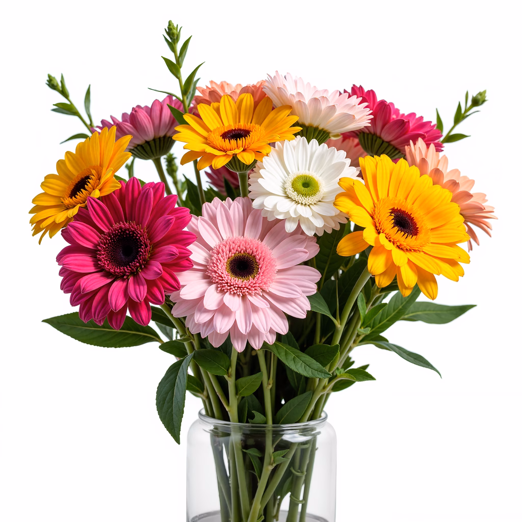 Vibrant floral bouquet in a clear glass vase, perfect for celebrations and gifting.