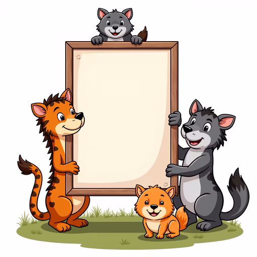 Cartoon Animals Holding Blank Sign