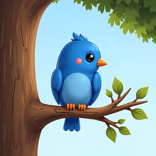 Cartoon Blue Bird Perched