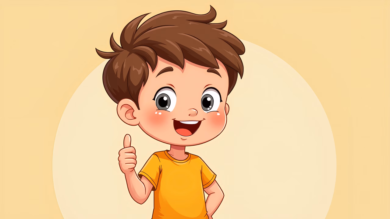 A joyful cartoon boy giving a thumbs up, symbolizing positivity and approval.