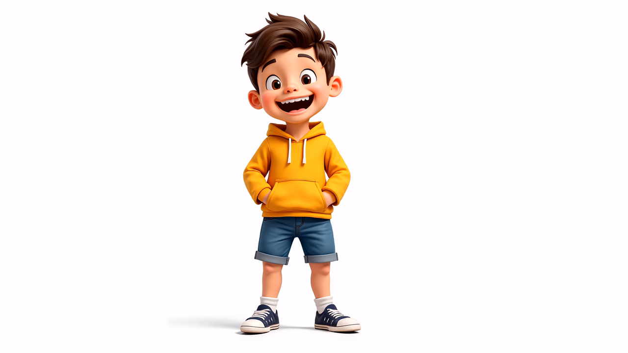 Brightly colored cartoon boy with a joyful expression, perfect for children's art.
