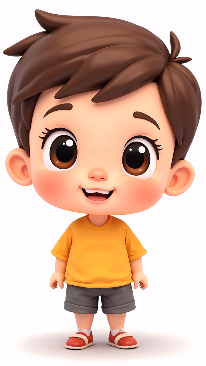 A happy cartoon boy with big eyes and a bright smile, perfect for children's art.