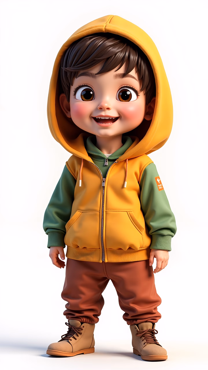 Brightly colored hoodie illustration featuring a cheerful child.