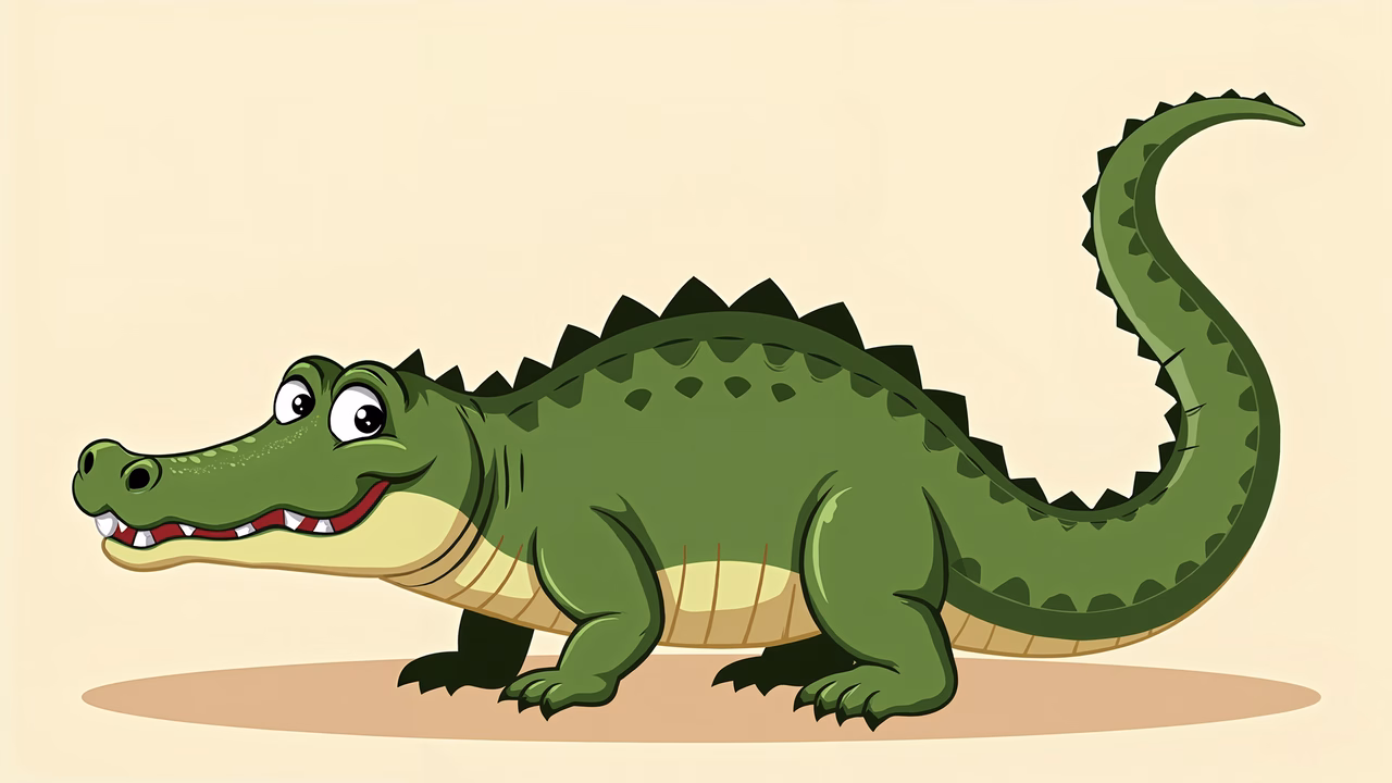 Bright, playful cartoon crocodile for children's art.