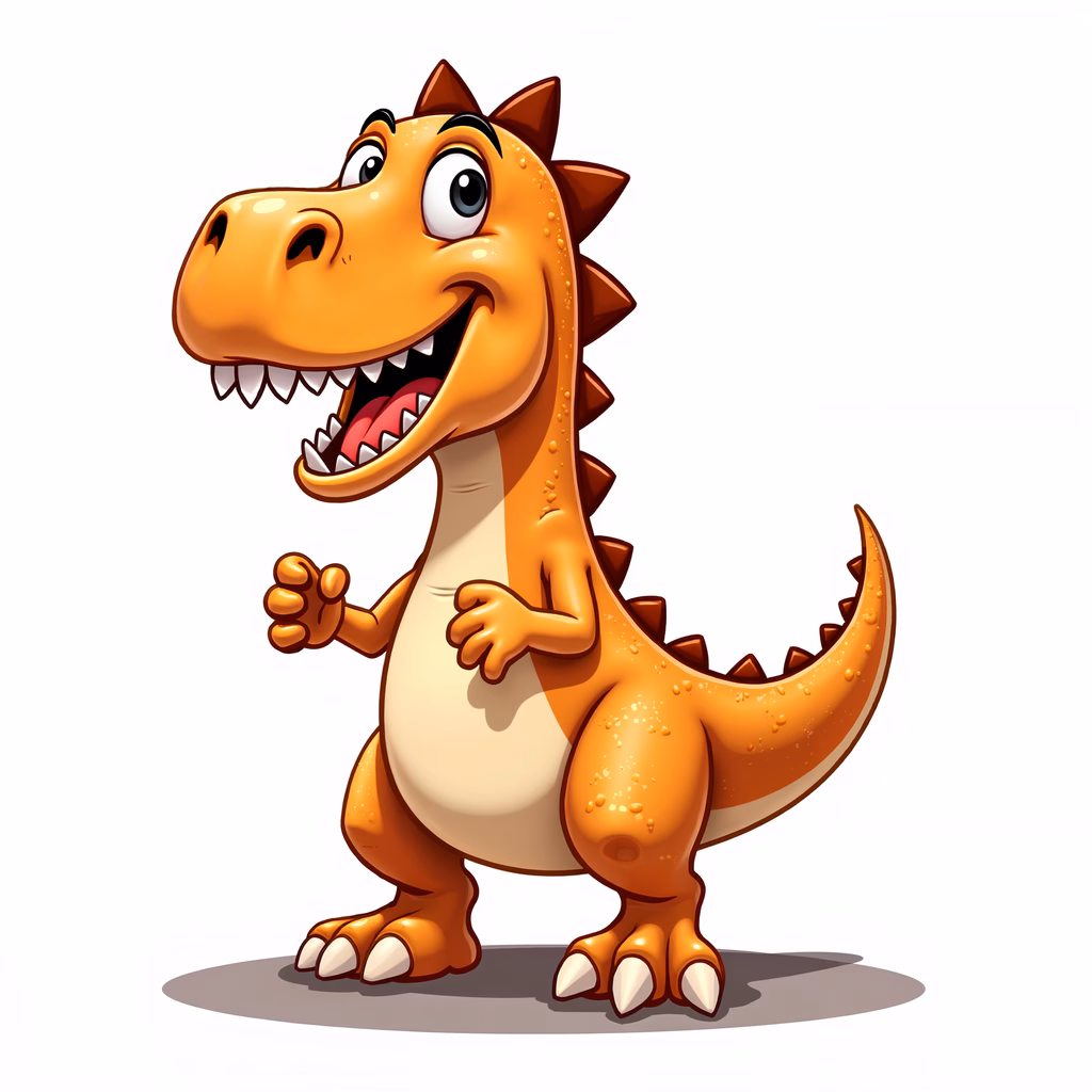 A friendly cartoon dinosaur with vibrant orange scales, perfect for children’s art.