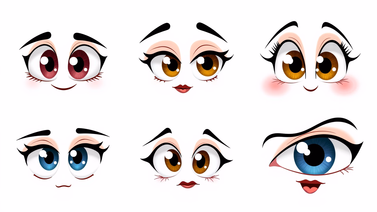 Cartoon eyes collection featuring diverse expressions and colors.
