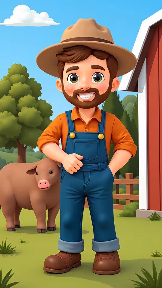 Cartoon Farmer with Pig