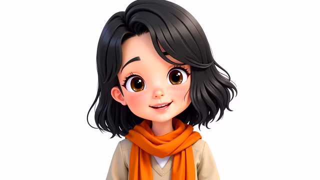 Cartoon Girl with Orange Scarf
