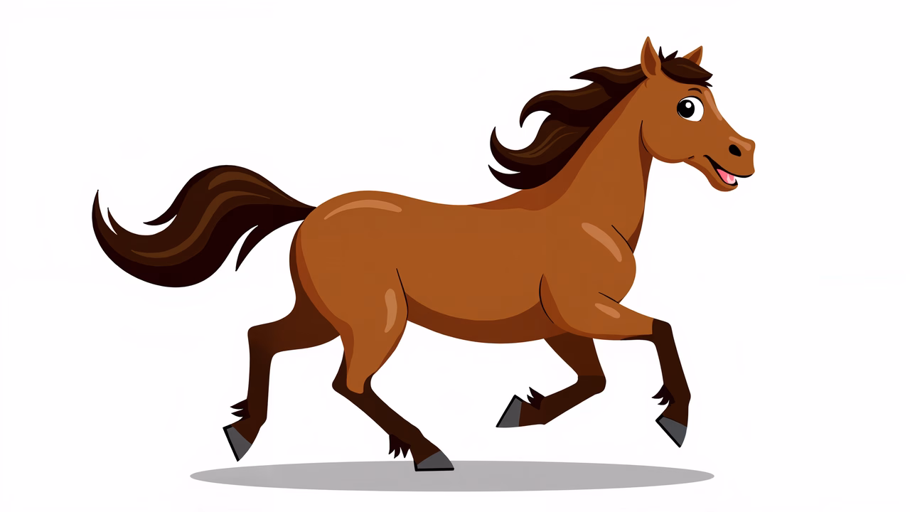 A joyful cartoon horse running in a playful manner.