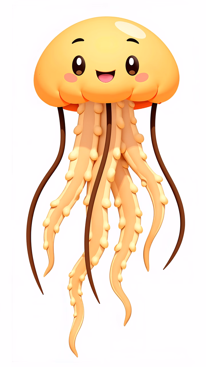 A cute, cartoon-style jellyfish with a friendly expression.