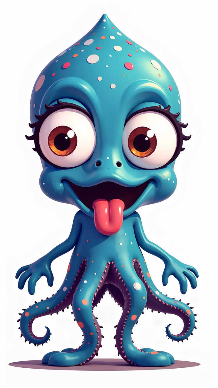 A cute, cartoonish octopus with big eyes and a happy expression, perfect for children’s art.