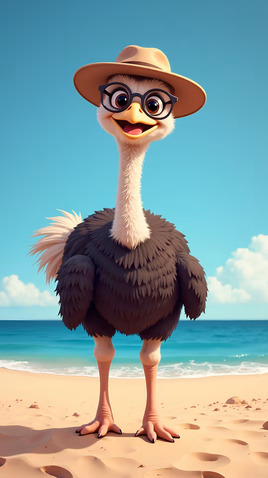 Cartoon Ostrich on the Beach