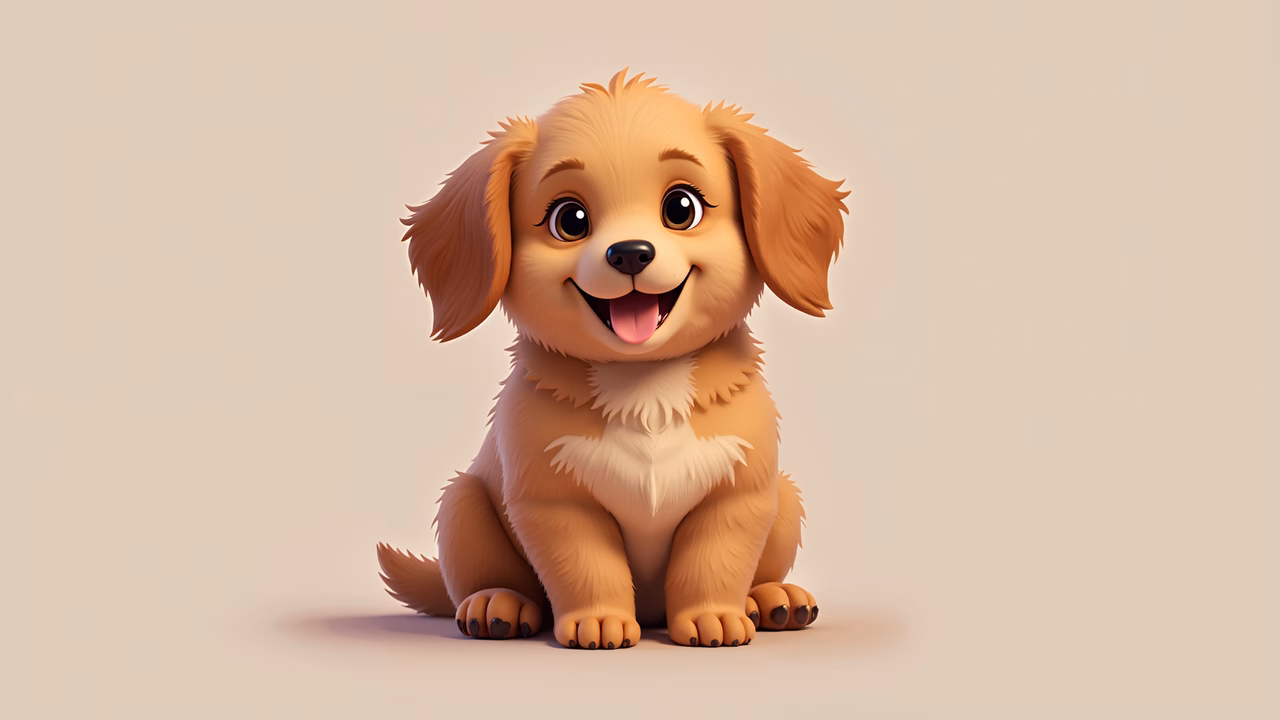A cute cartoon puppy with a big smile and soft fur, perfect for children's art.