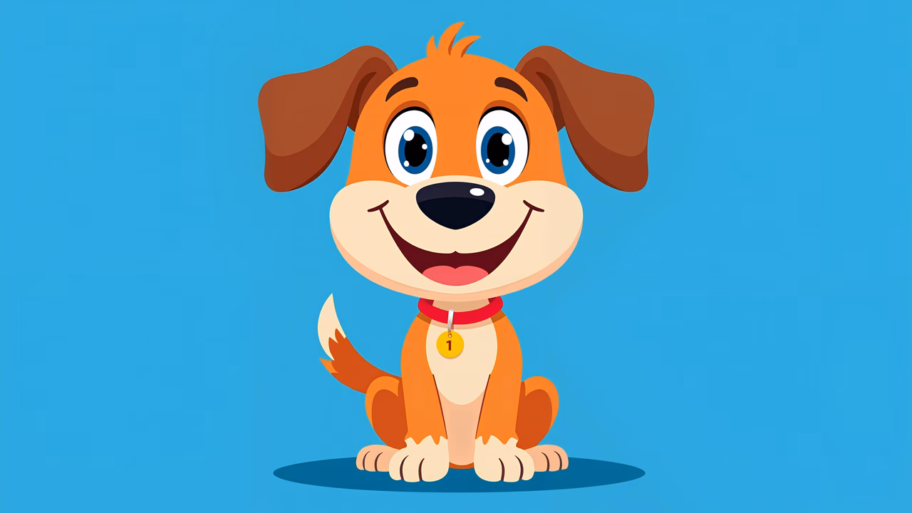 Bright and cheerful cartoon puppy illustration.