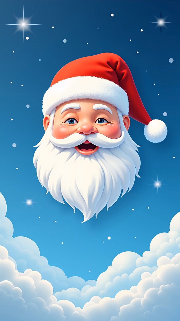 Cheerful Santa Claus amidst a starry night sky, perfect for holiday celebrations.
