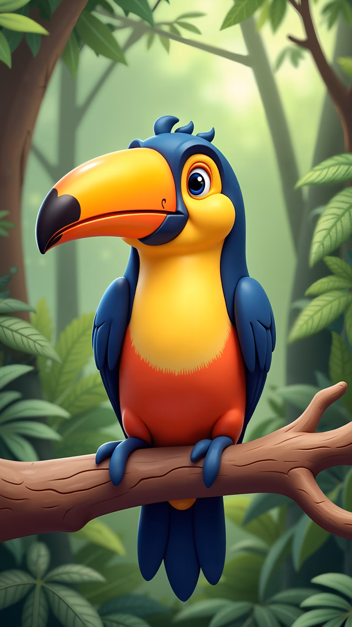 A colorful toucan in a tropical setting, perfect for children's art.
