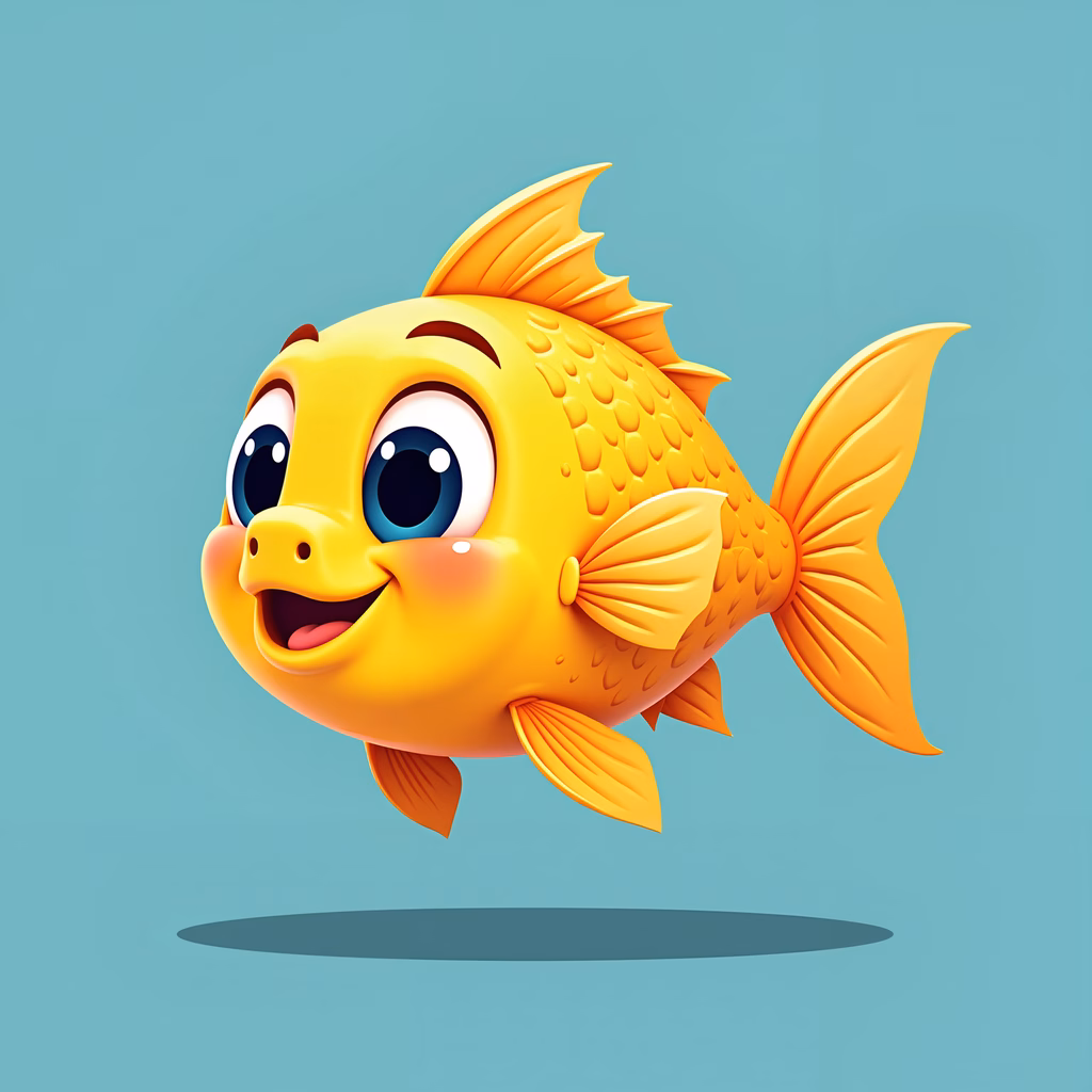Bright, cheerful cartoon fish with big eyes and a smile, perfect for children's art.
