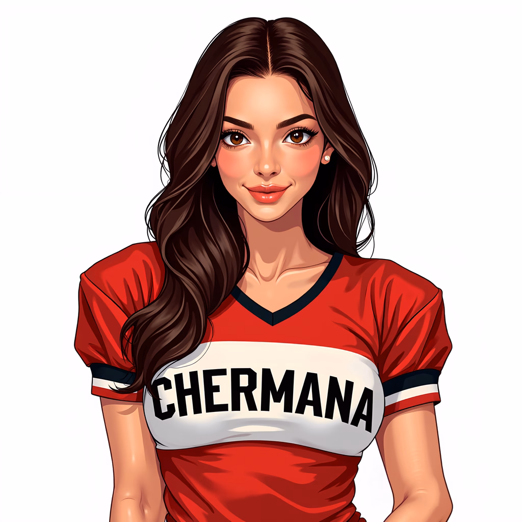 Vibrant cheerleader illustration with dynamic pose and bold colors.
