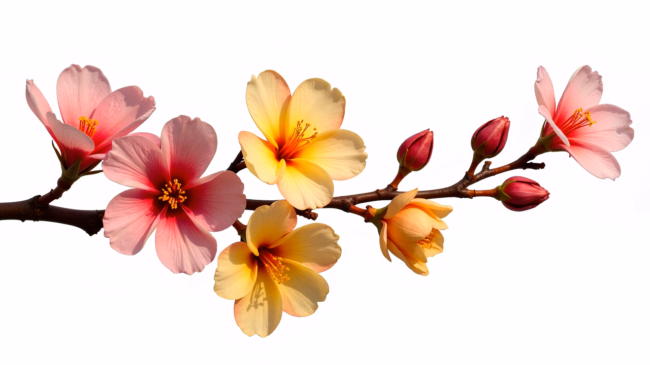 Vibrant cherry blossoms in various stages of bloom, captured in natural light.