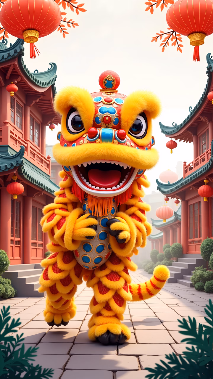 Vibrant illustration of a traditional Chinese lion dance celebrating cultural heritage.
