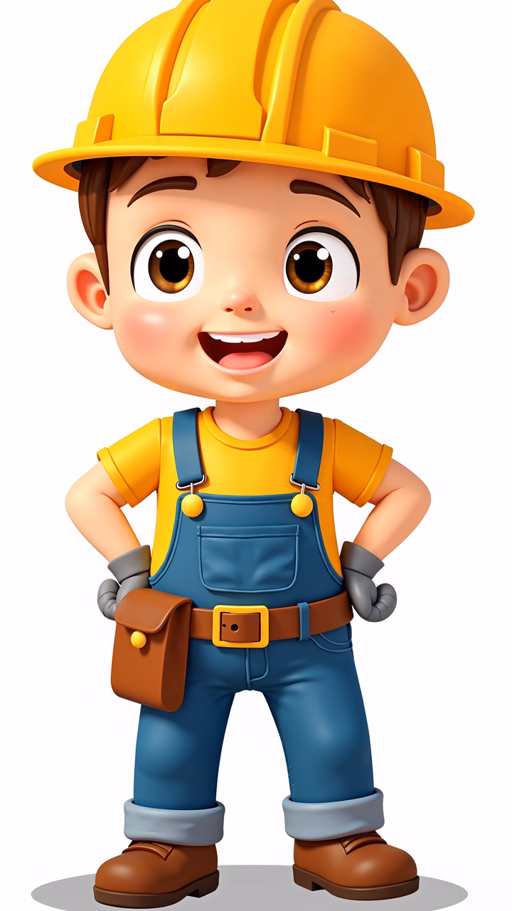 A happy construction worker in bright colors, perfect for kids' art.