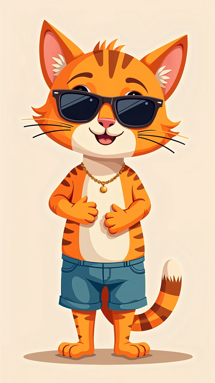 A cool and playful cat illustration with sunglasses and casual attire.