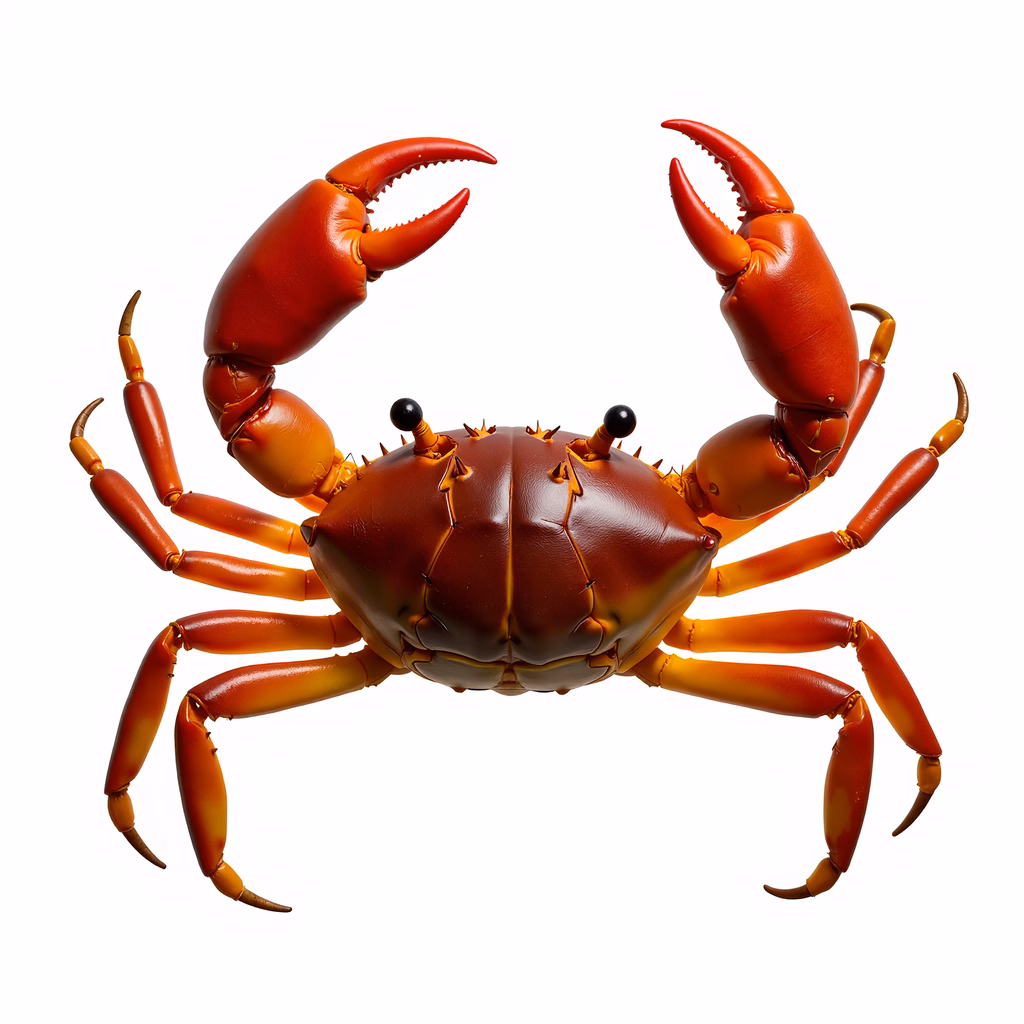 Vibrant crab illustration with detailed textures and realistic colors.