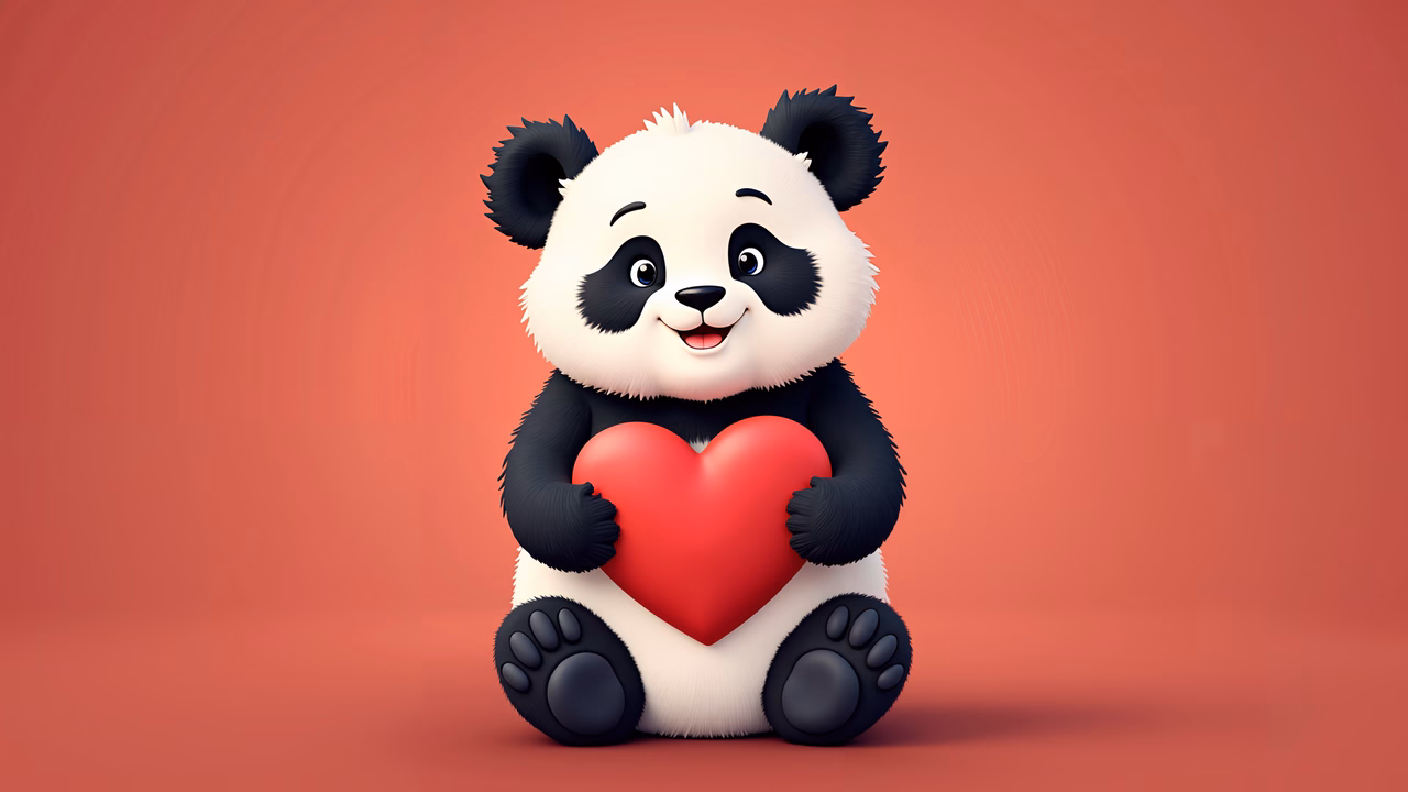 A cute panda holding a heart, perfect for Valentine's Day!