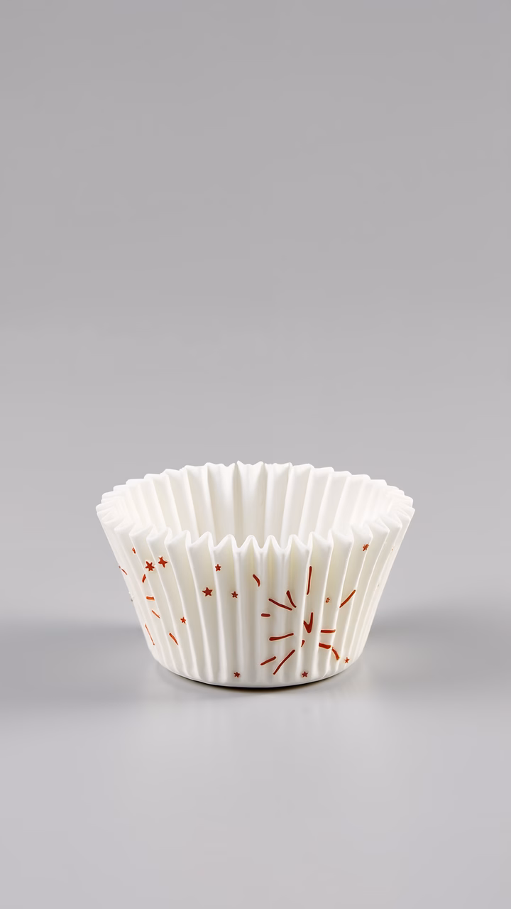 Minimalistic cupcake liner with red stars on a gray background