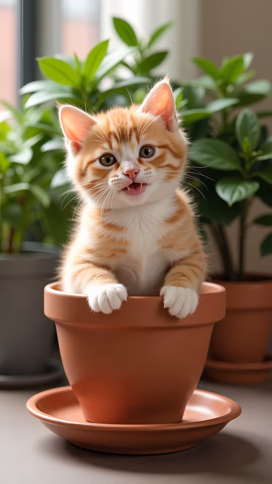 Curious Kitten in Clay Pot