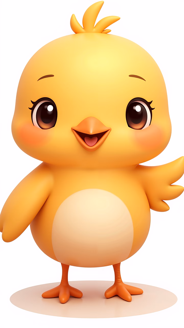 A cute, cartoonish chick with big eyes and a joyful expression, perfect for children's art.