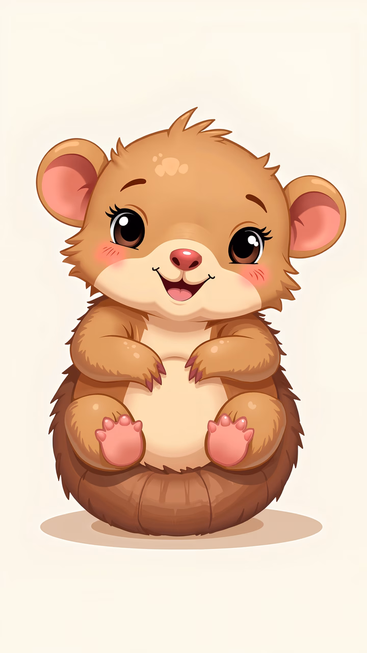 A sweet cartoon hamster with big eyes and a happy expression, ideal for children's art.