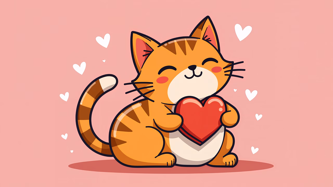 A sweet cat holding a heart, perfect for Valentine's Day!