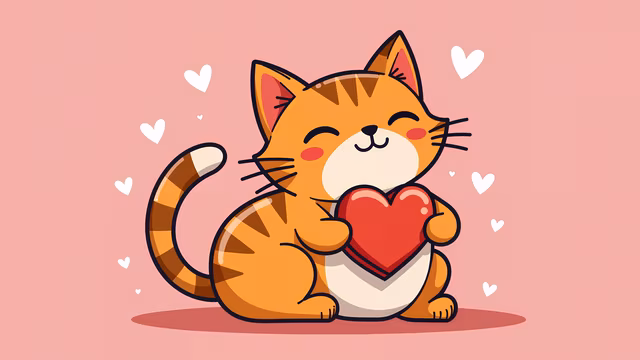 Cute Cat Holding Heart