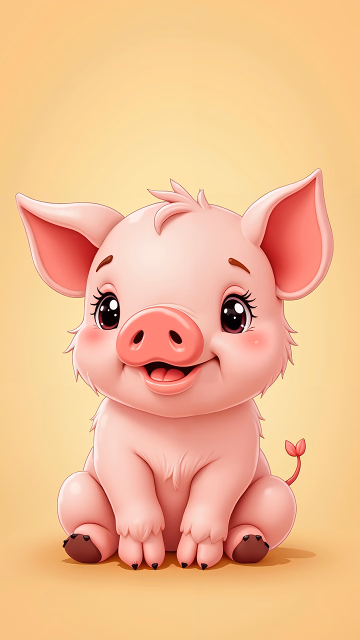 A delightful illustration of a smiling pig in soft pink hues, perfect for children's decor.