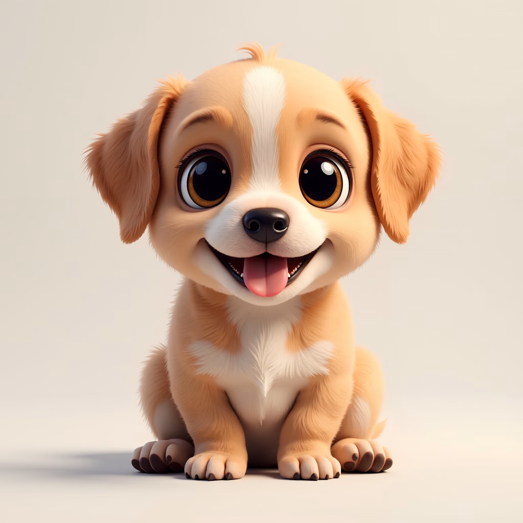 A delightful cartoon puppy with big eyes and a cheerful expression.