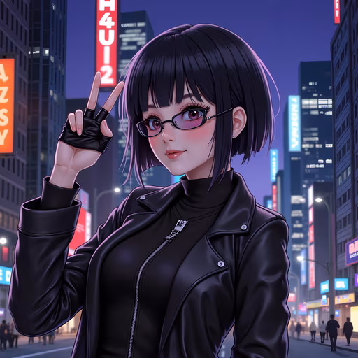 Cyberpunk Girl Peace Sign