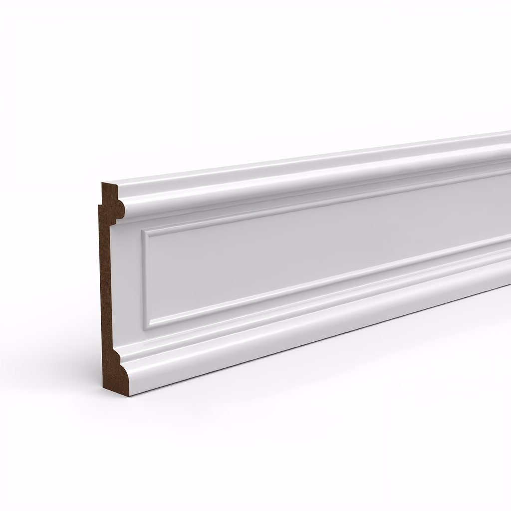Realistic illustration of elegant decorative molding with white and brown tones.