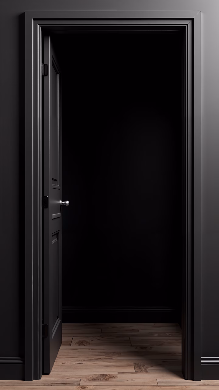 Dark door, mysterious void, architectural intrigue.