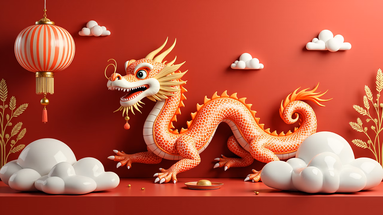 Vibrant dragon festival illustration with cultural elements and festive atmosphere.
